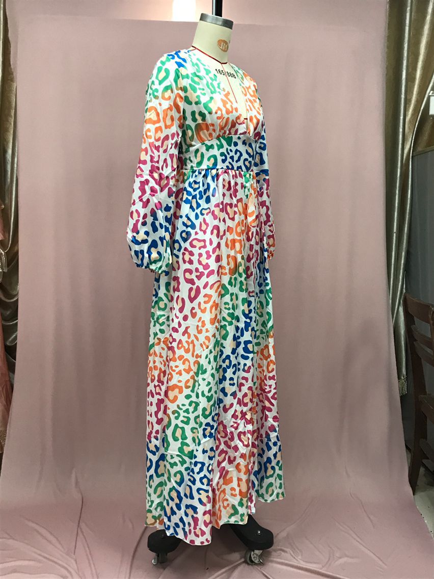 Sexy Vacation Gradual Change Leopard Printing V Neck Printed Dress Dresses