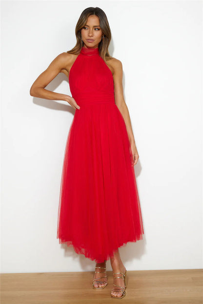 Amsoin Halter Neck Mesh Turtleneck Dress