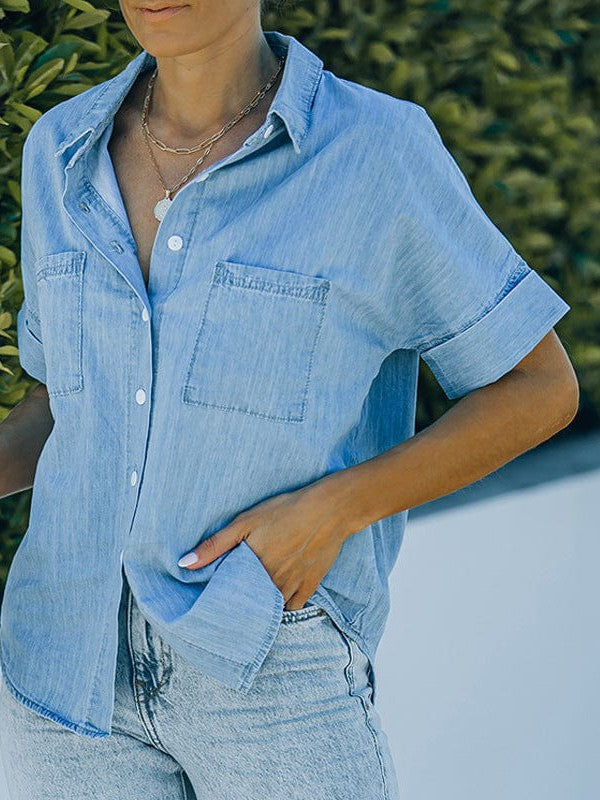 Amsoin Denim Shirt With Short Sleeves