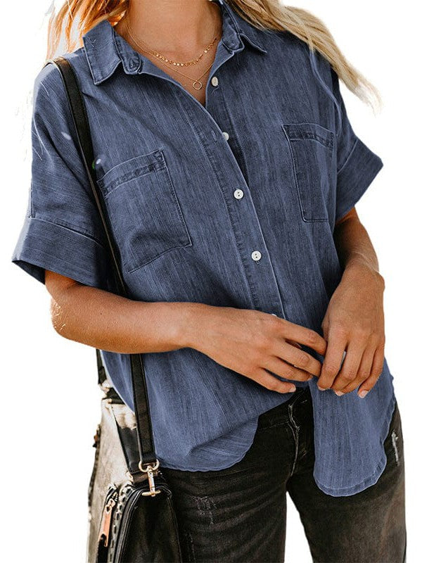 Amsoin Denim Shirt With Short Sleeves