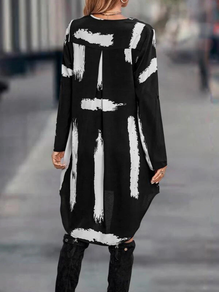 Clasi Brush Print High Low Hem Roll Up Sleeve Dress