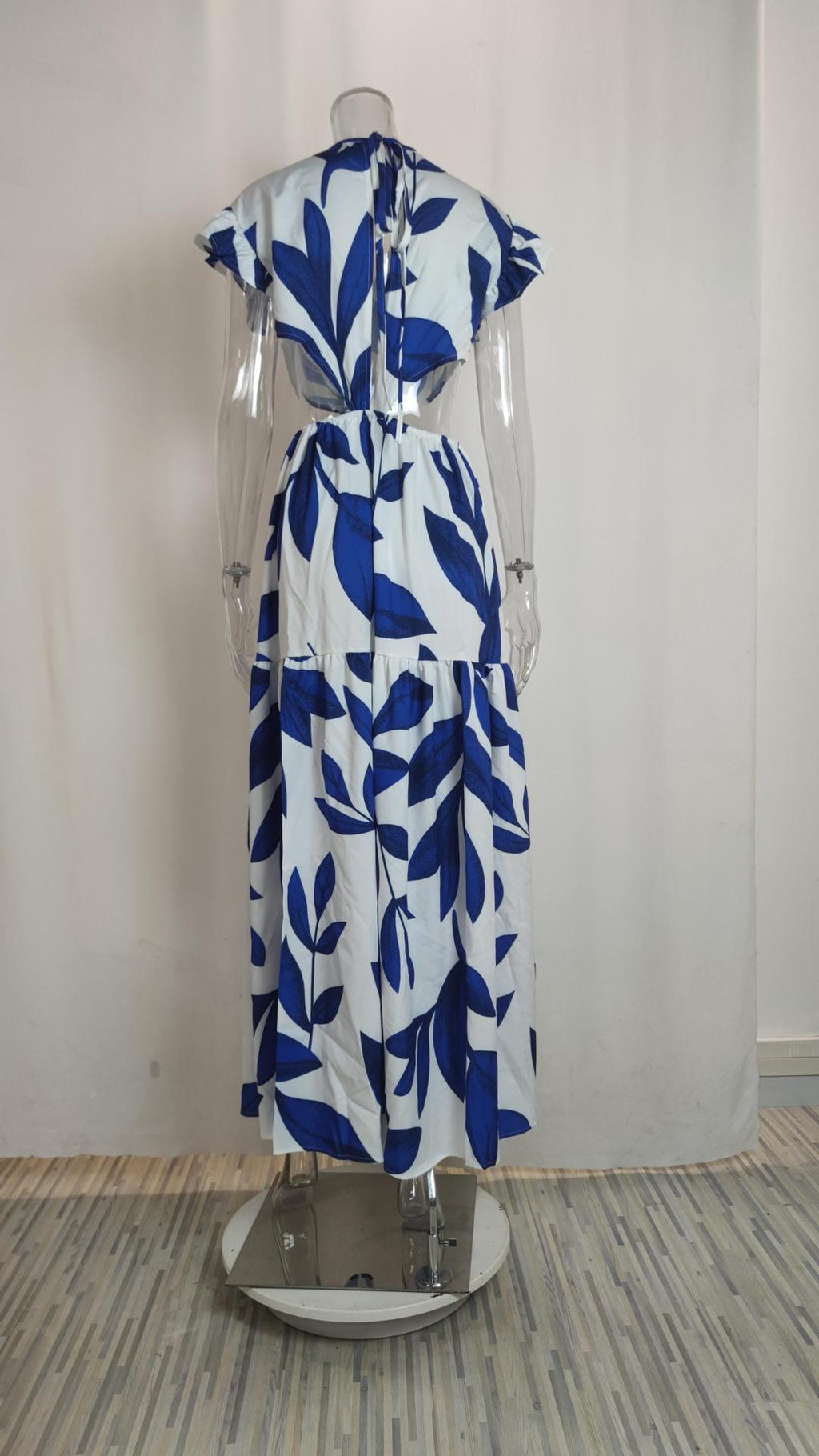 Amsoin Printed V-neck Puff Sleeve Long Sexy Waistless Dress