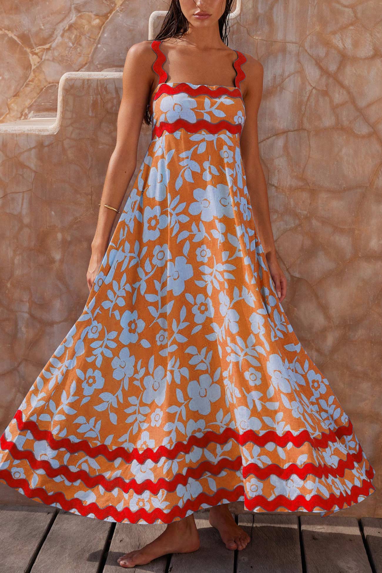 Amsoin Wavy Print Cami Dress