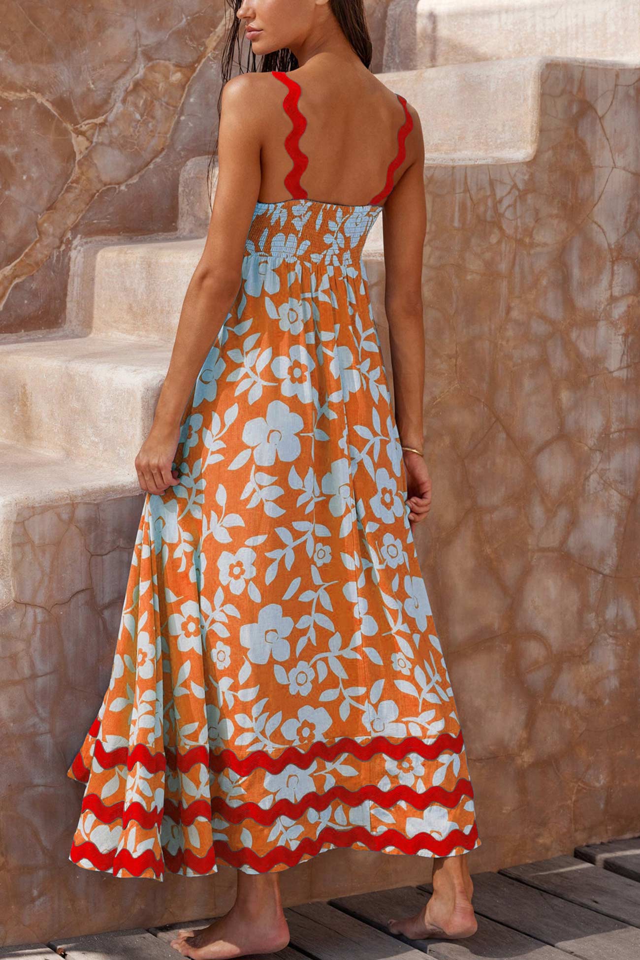 Amsoin Wavy Print Cami Dress