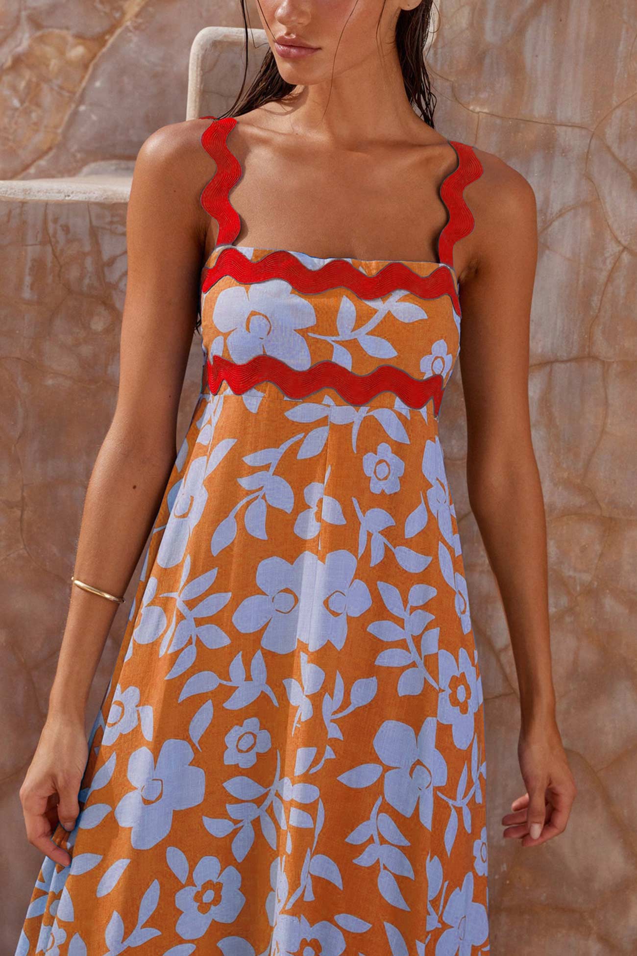 Amsoin Wavy Print Cami Dress