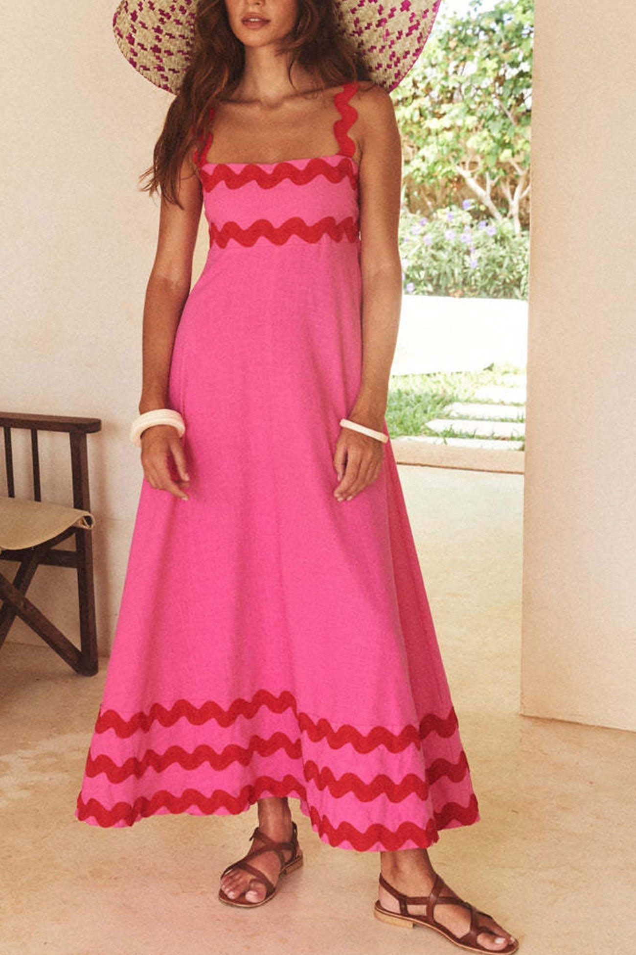 Amsoin Wavy Print Cami Dress