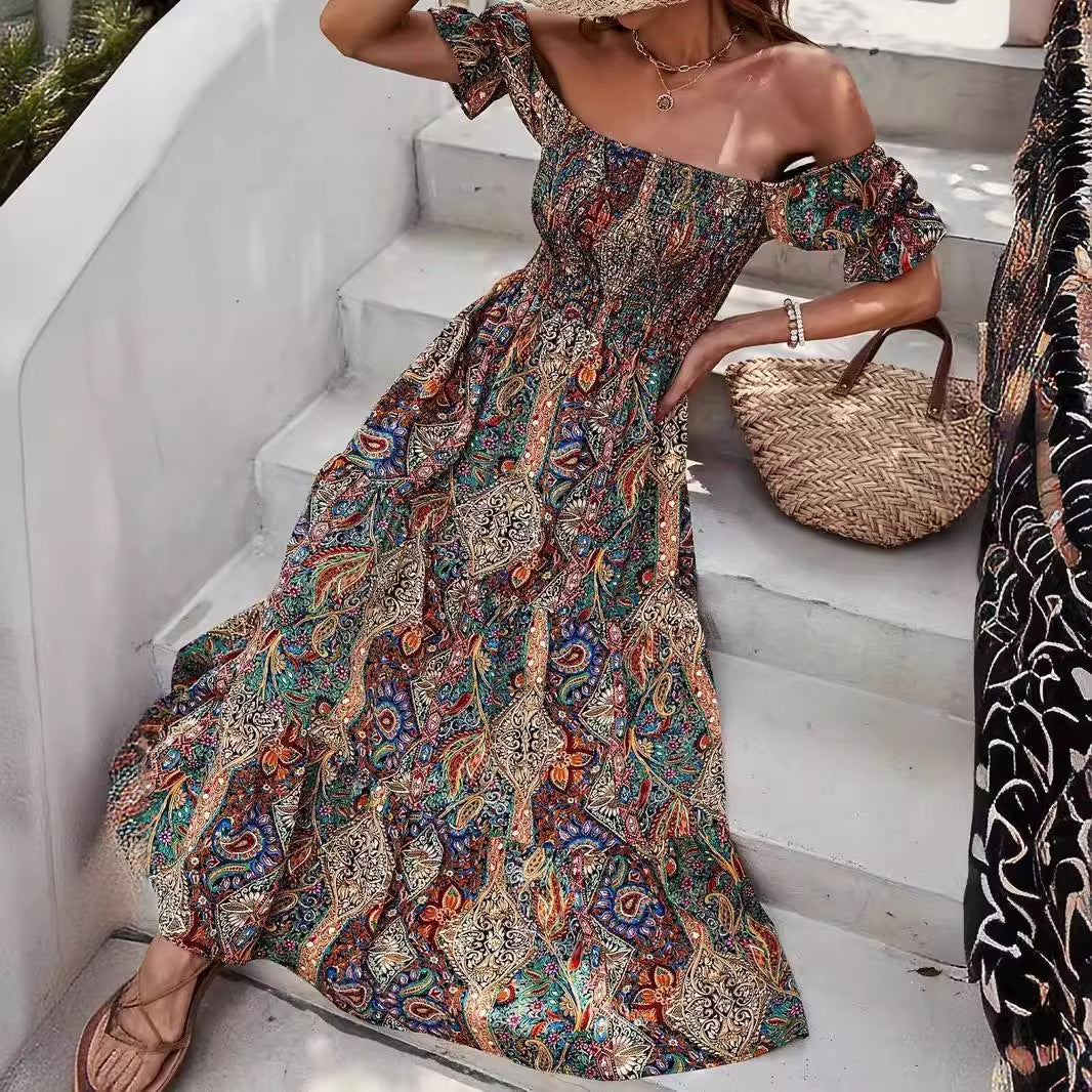 Vacation Style Off-shoulder Princess Sleeves Dress