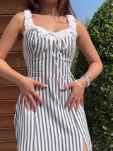 Elegant Striped Tie Slit Dress