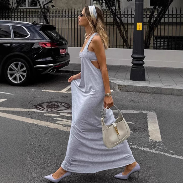 Bandage Dress Loose Square Collar A- Line Dress