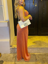 Shiny Cutout Slit Maxi Dress