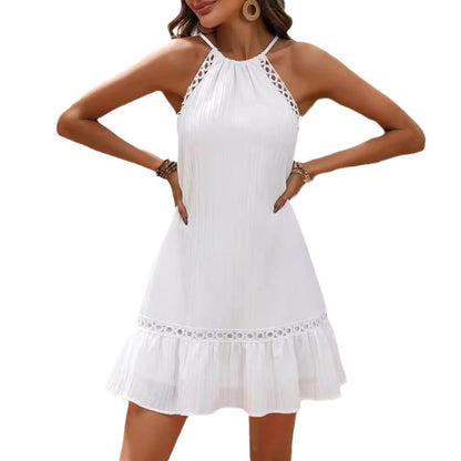 European And American Summer Women's Halter Lace-up Lace Stitching Jacquard Dress