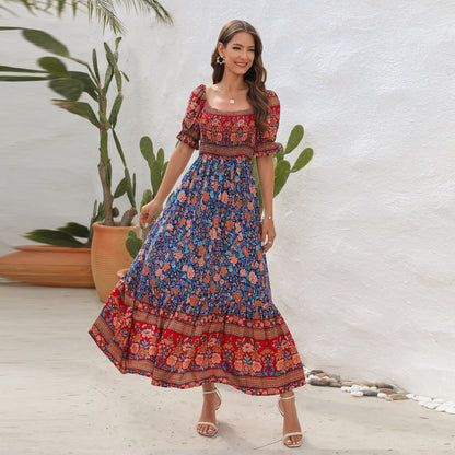 Amsoin Bohemian Beach Holiday Off-shoulder Puff Sleeve Dress