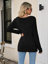 Square Neck Ribbed Long Sleeve Sweater