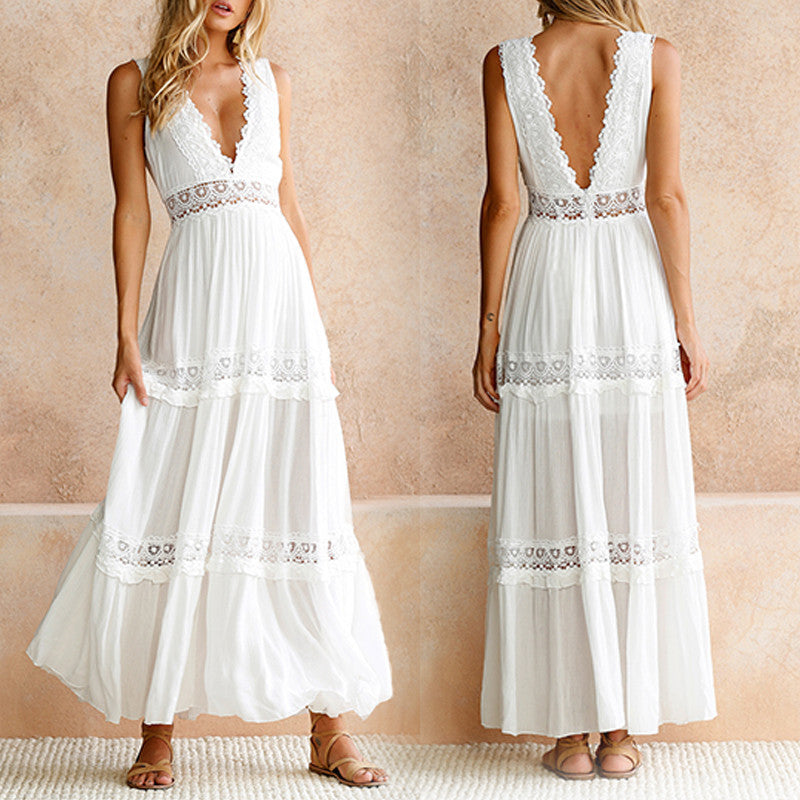 Amsoin Lace Swing Sleeveless Chiffon Dress