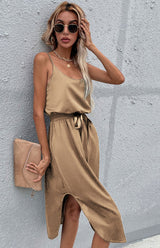 Blue Zone Planet |  Solid Color Package Hip Slit Dress BLUE ZONE PLANET