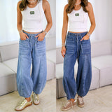 Fashion Lace-up Jeans Pants With Pockets Casual Loose Trousers For Women