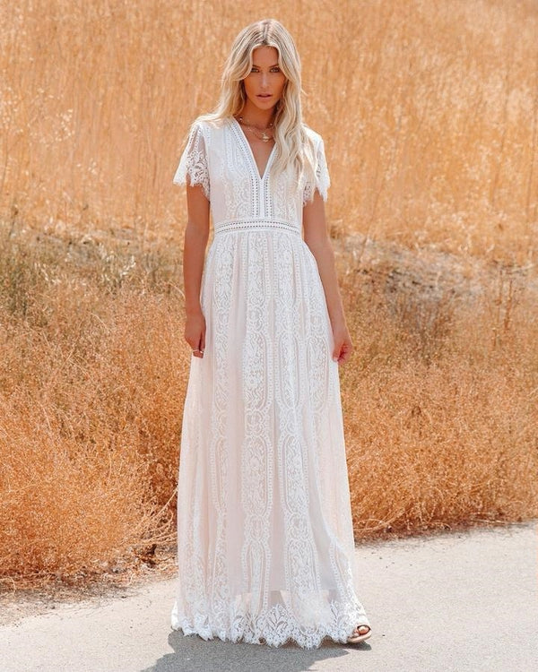 Deep V Pullover Lace Dress