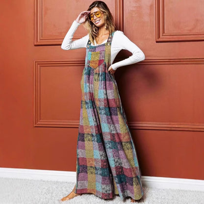 Women's Multi-color Plush Plaid Wide-leg jumpsuit