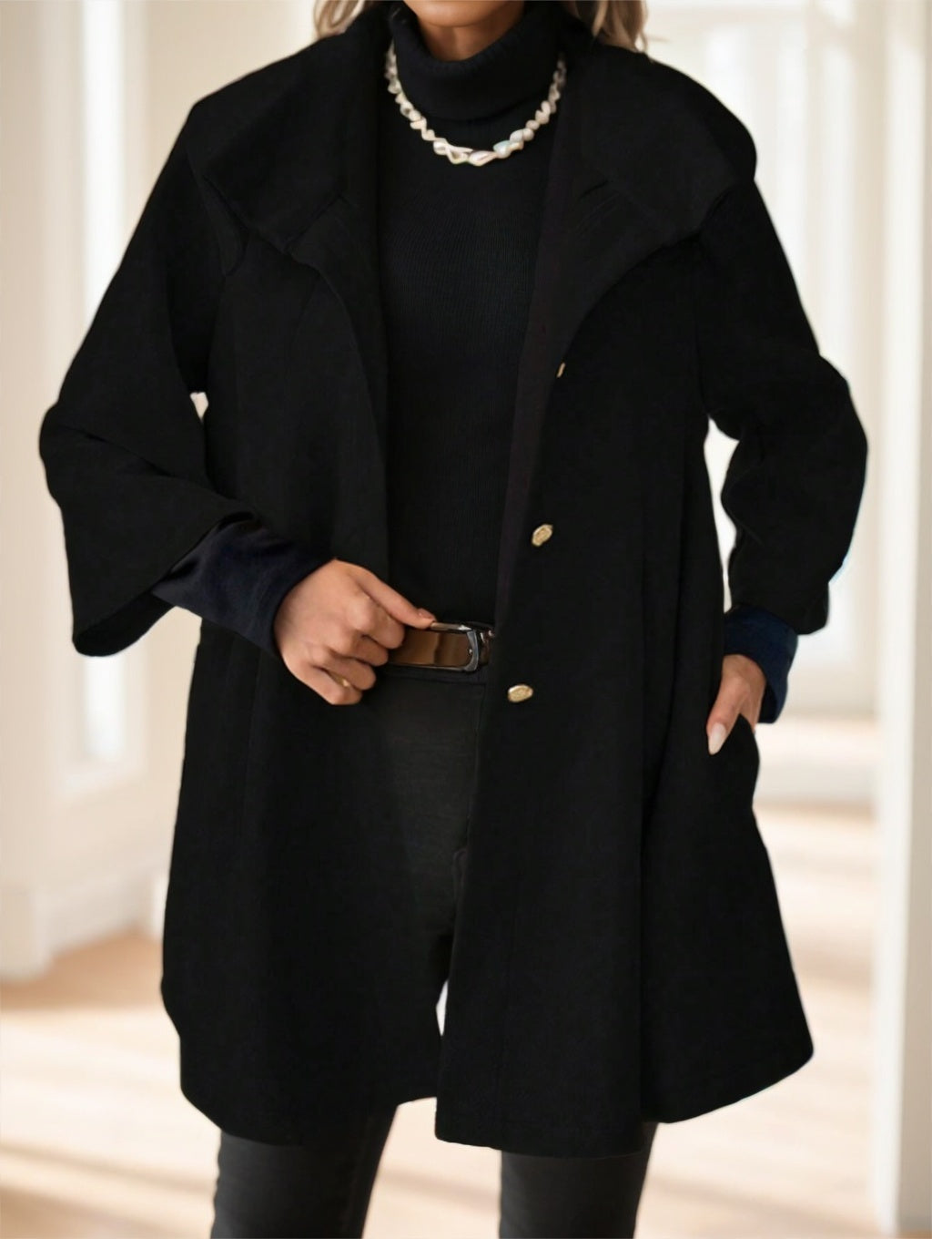 Women Plain Color Block Front Button Long Sleeve Casual Jacket