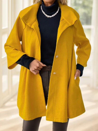 Women Plain Color Block Front Button Long Sleeve Casual Jacket