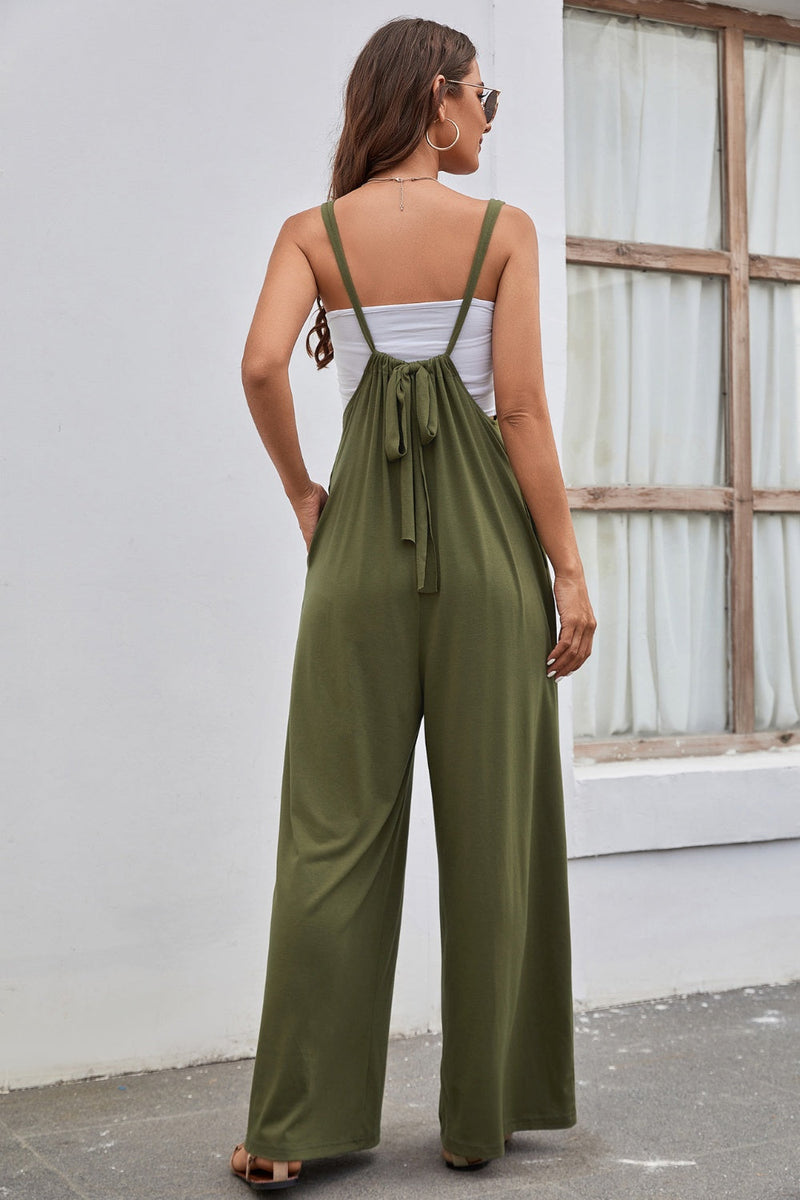 Tied Spaghetti Strap Wide Leg Jumpsuit