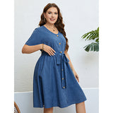 Summer Blue Denim Lace-up Waist-controlled Dress