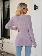 Square Neck Ribbed Long Sleeve Sweater