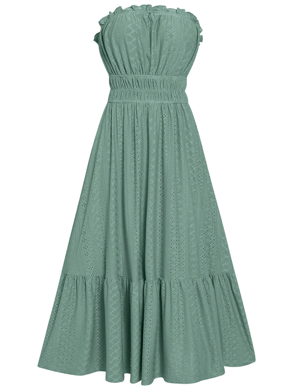Amsoin Casual Solid Color Strapless  Dress
