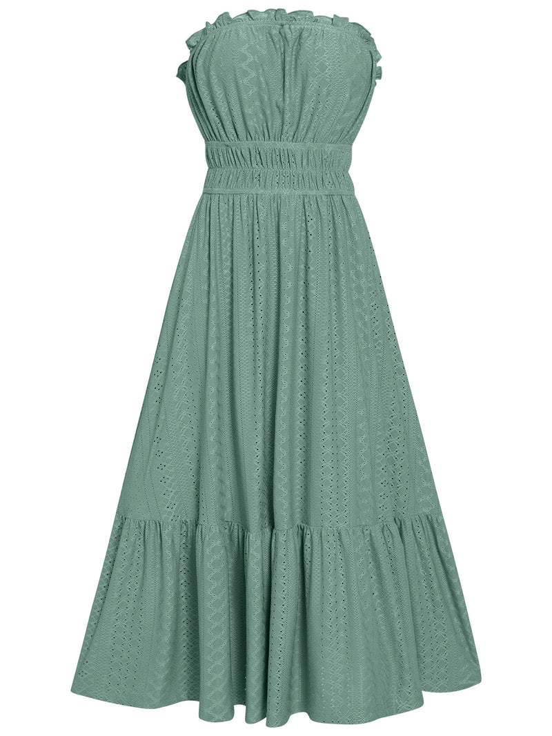 Amsoin Casual Solid Color Strapless  Dress