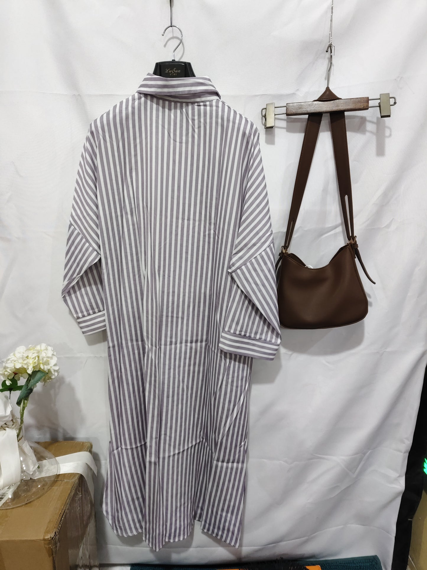 Striped Shirt Dress With Belt Fashion Half-sleeved Lapel Button Cardigan Dresses Women's Clothing
