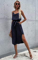 Blue Zone Planet |  Solid Color Package Hip Slit Dress BLUE ZONE PLANET