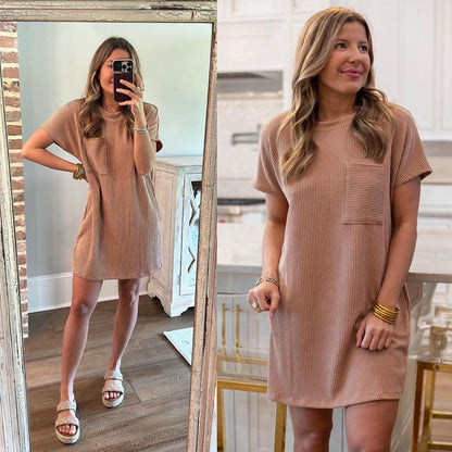 Striped Short Sleeve Pocket Dress Women