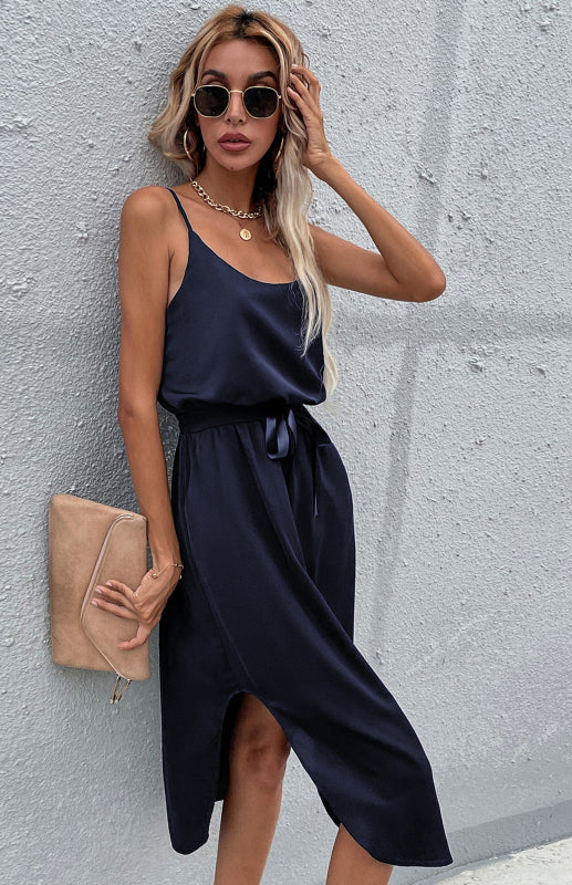 Blue Zone Planet |  Solid Color Package Hip Slit Dress BLUE ZONE PLANET