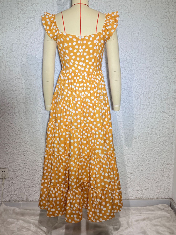 Blue Zone Planet |  Polka Dot Print Ruffle Sleeve Swing Dress BLUE ZONE PLANET