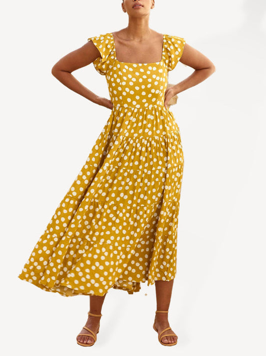 Blue Zone Planet |  Polka Dot Print Ruffle Sleeve Swing Dress BLUE ZONE PLANET