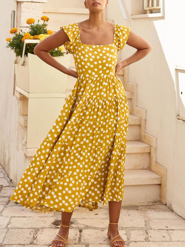 Blue Zone Planet |  Polka Dot Print Ruffle Sleeve Swing Dress BLUE ZONE PLANET