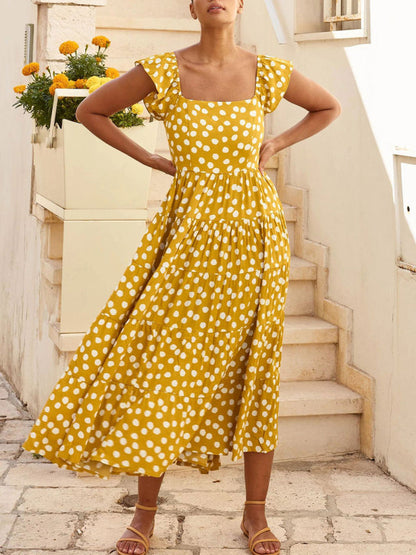 Blue Zone Planet |  Polka Dot Print Ruffle Sleeve Swing Dress BLUE ZONE PLANET
