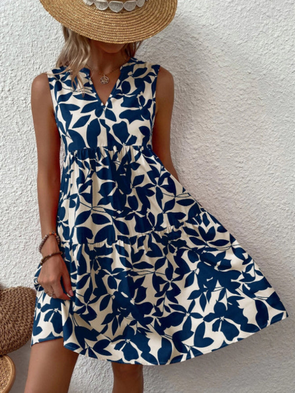Blue Zone Planet |  Floral Print V Neck Pleated Print Dress BLUE ZONE PLANET