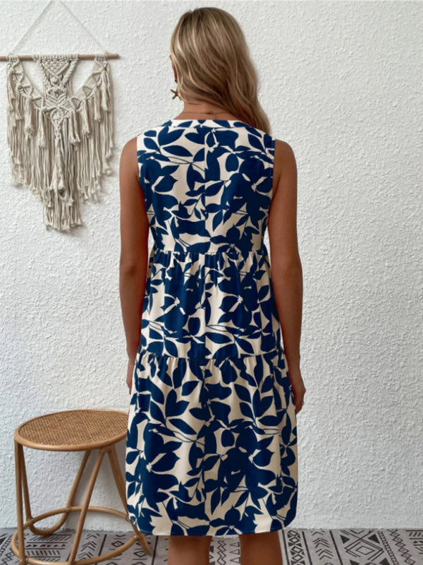 Blue Zone Planet |  Floral Print V Neck Pleated Print Dress BLUE ZONE PLANET