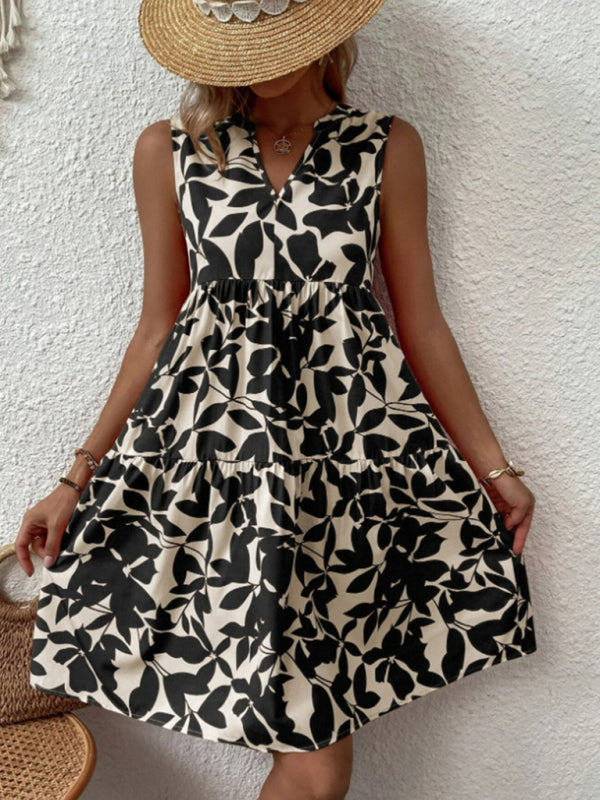 Blue Zone Planet |  Floral Print V Neck Pleated Print Dress BLUE ZONE PLANET