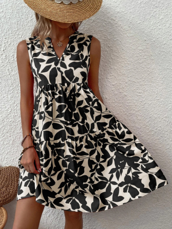 Blue Zone Planet |  Floral Print V Neck Pleated Print Dress BLUE ZONE PLANET