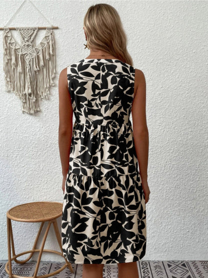 Blue Zone Planet |  Floral Print V Neck Pleated Print Dress BLUE ZONE PLANET