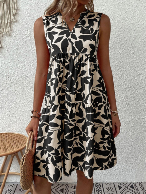 Blue Zone Planet |  Floral Print V Neck Pleated Print Dress BLUE ZONE PLANET