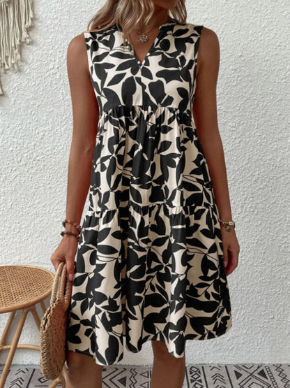 Blue Zone Planet |  Floral Print V Neck Pleated Print Dress BLUE ZONE PLANET