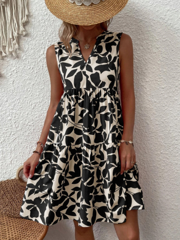 Blue Zone Planet |  Floral Print V Neck Pleated Print Dress BLUE ZONE PLANET