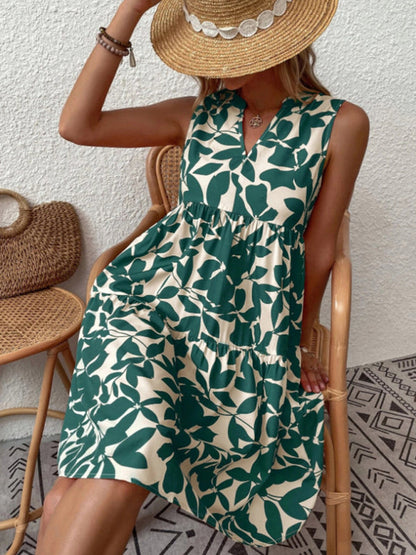 Blue Zone Planet |  Floral Print V Neck Pleated Print Dress BLUE ZONE PLANET