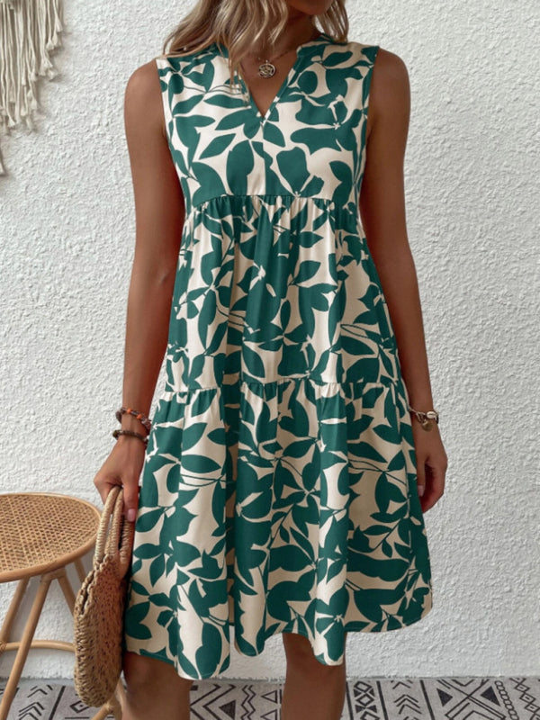 Blue Zone Planet |  Floral Print V Neck Pleated Print Dress BLUE ZONE PLANET