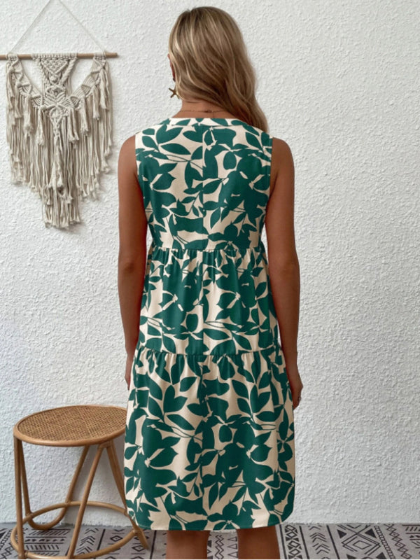 Blue Zone Planet |  Floral Print V Neck Pleated Print Dress BLUE ZONE PLANET