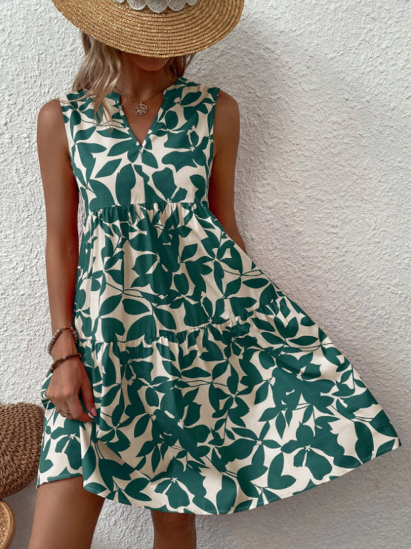 Blue Zone Planet |  Floral Print V Neck Pleated Print Dress BLUE ZONE PLANET