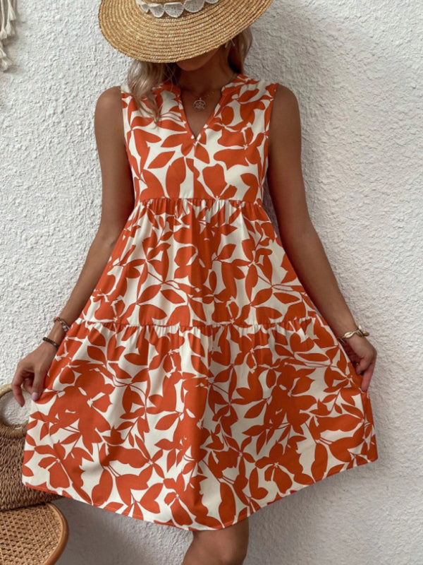 Blue Zone Planet |  Floral Print V Neck Pleated Print Dress BLUE ZONE PLANET